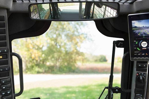 skid steer visibility with rear view mirror and backup camera