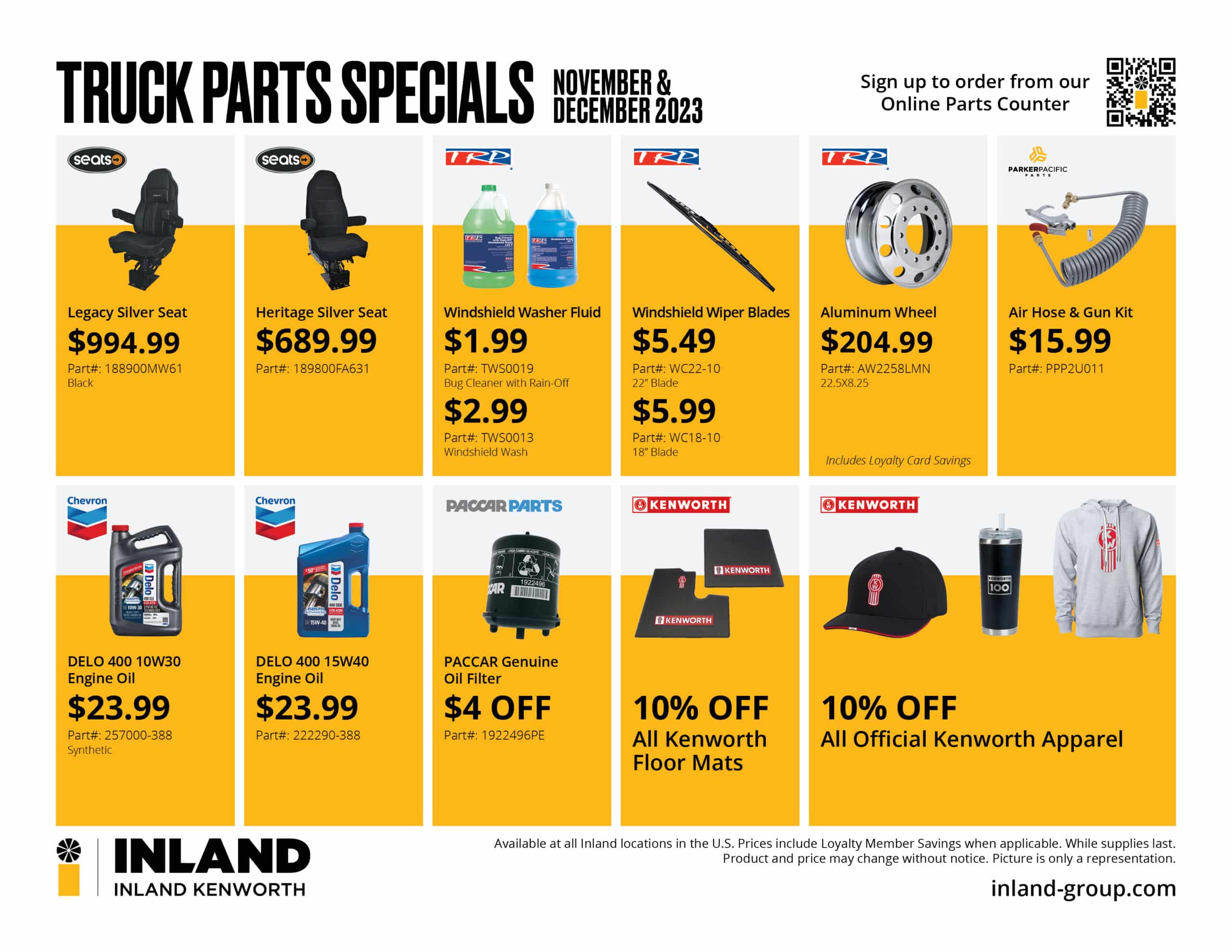 Semi Truck Parts Specials in California, Arizona and New Mexico Inland